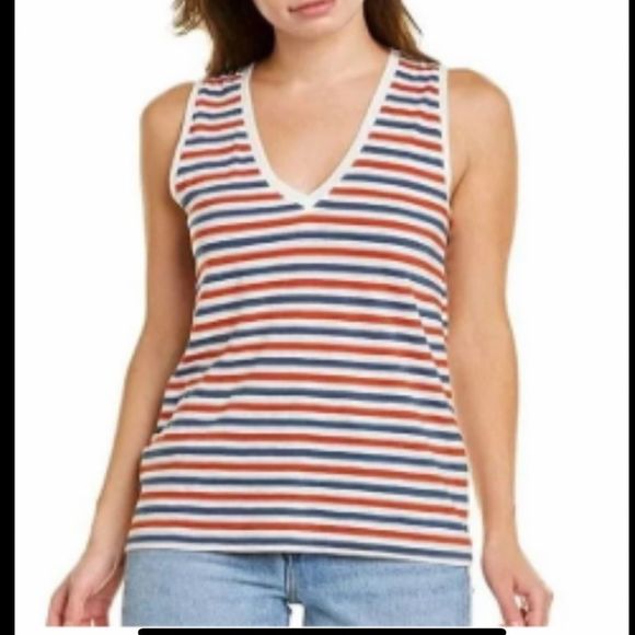 MADEWELL RED WHITE BLUE V NECK COTTON CASUAL TANK TOP SIZE XL - Picture 1 of 7